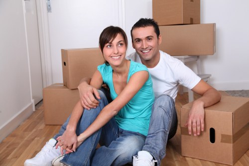 Furniture removal preparation with wrapped items and clear access